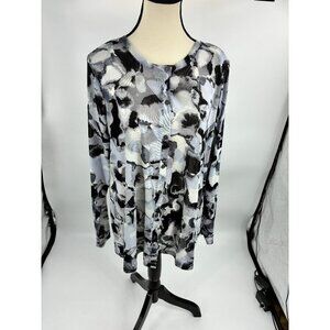 LOGO Lori Goldstein Womens Size XL Sheer Mesh Long Sleeve Tunic Top Abstract